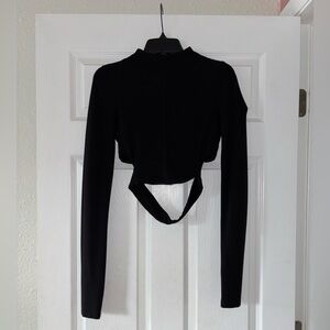 Nasty Gal Black Long Sleeve Cut Out Cropped Top